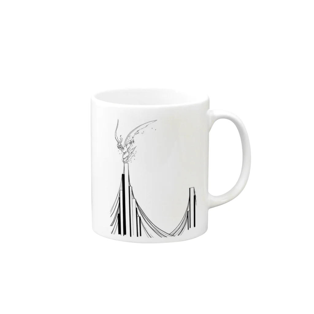 入り江わにアナログ店の柱に降りる天使 Mug :right side of the handle