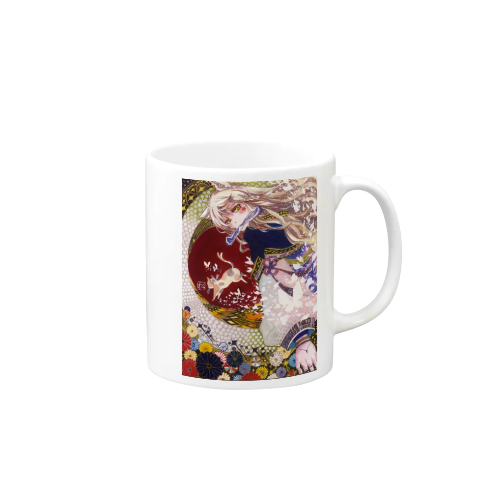 松(絵描き)のてがみ猫 Mug :right side of the handle