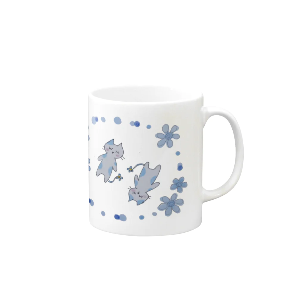 kina☆kinaの青のはなねこさん Mug :right side of the handle