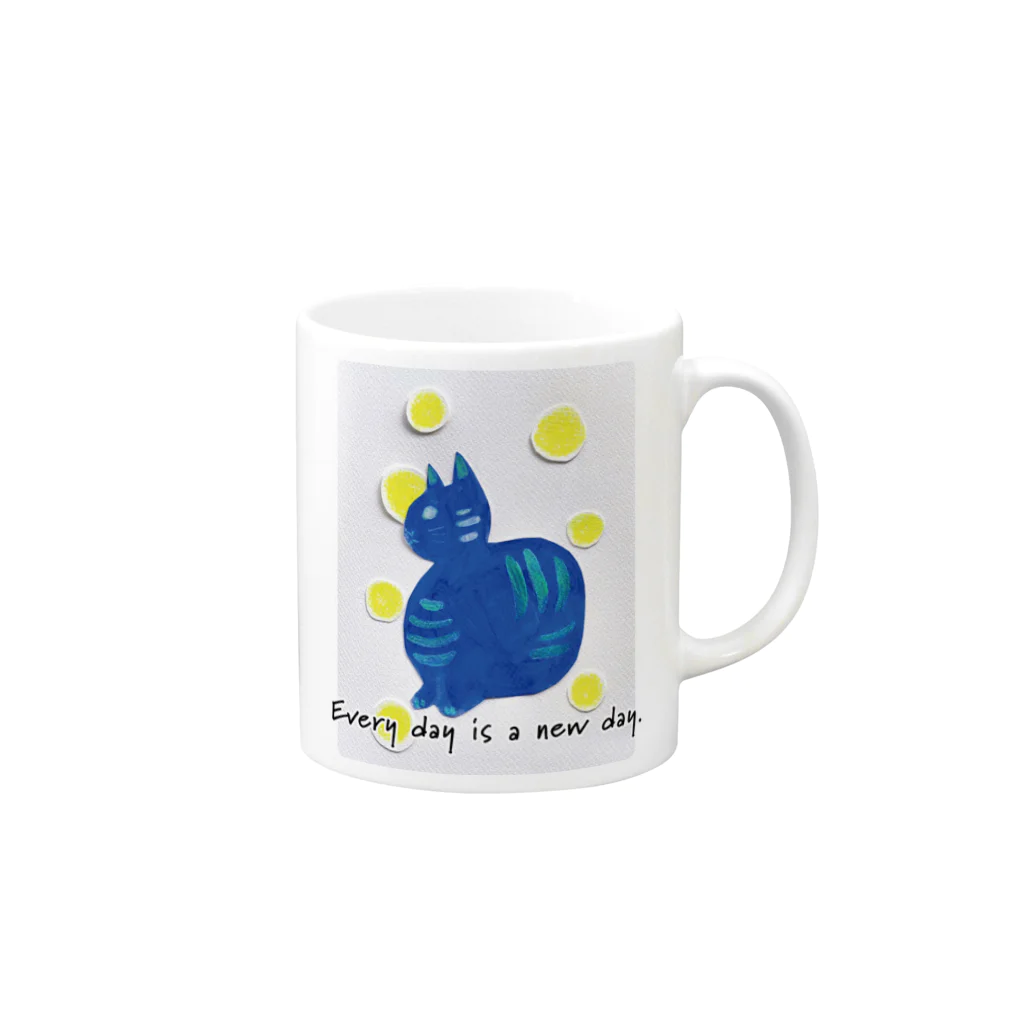 ぽぽっとツイてるのCat blue  Mug :right side of the handle