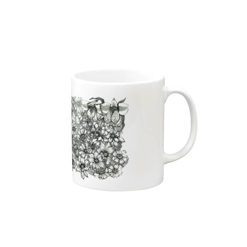 筆ペン画家 原良輔のFlower Garden Mug :right side of the handle