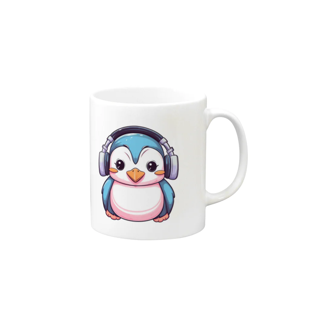 Vasetti_pressのヘッドホンを付けているペンギン Mug :right side of the handle