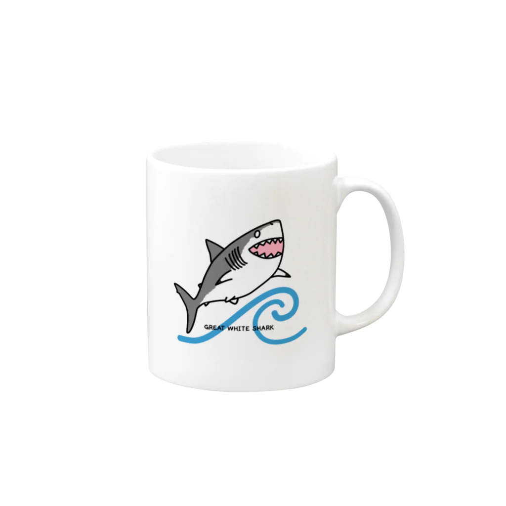 BLUENASHARKのホホジロザメ Mug :right side of the handle