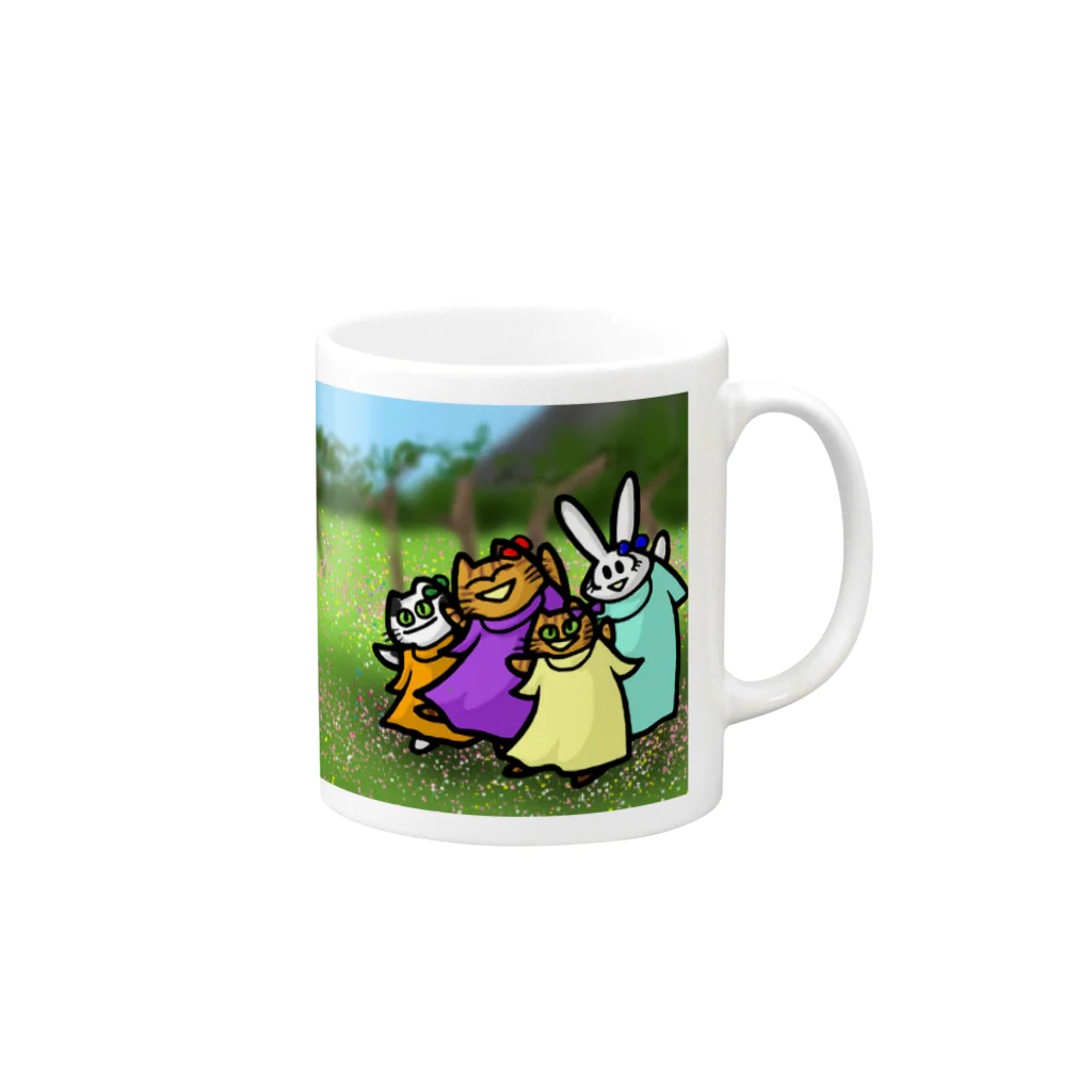 ゆきうさぎ工房のお花と踊る Mug :right side of the handle