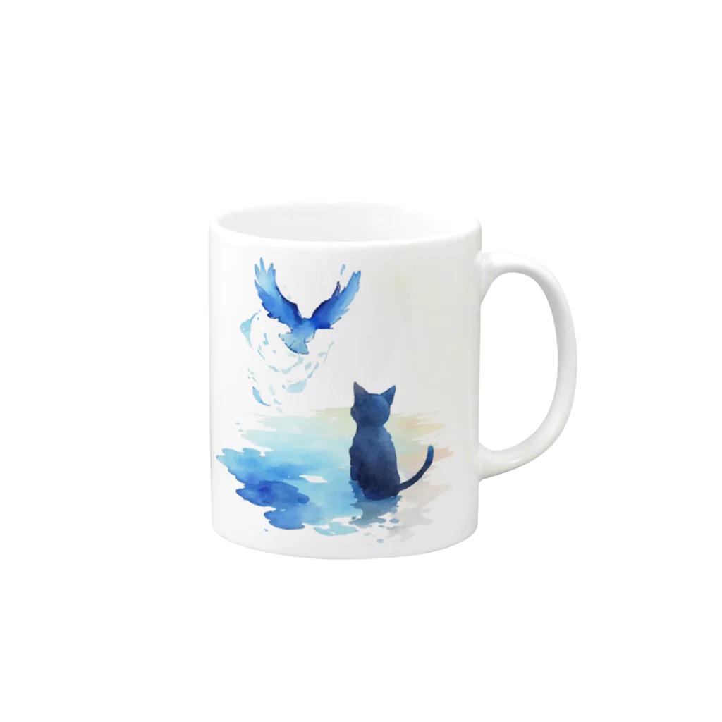 yuuの黒猫と青い鳥 Mug :right side of the handle