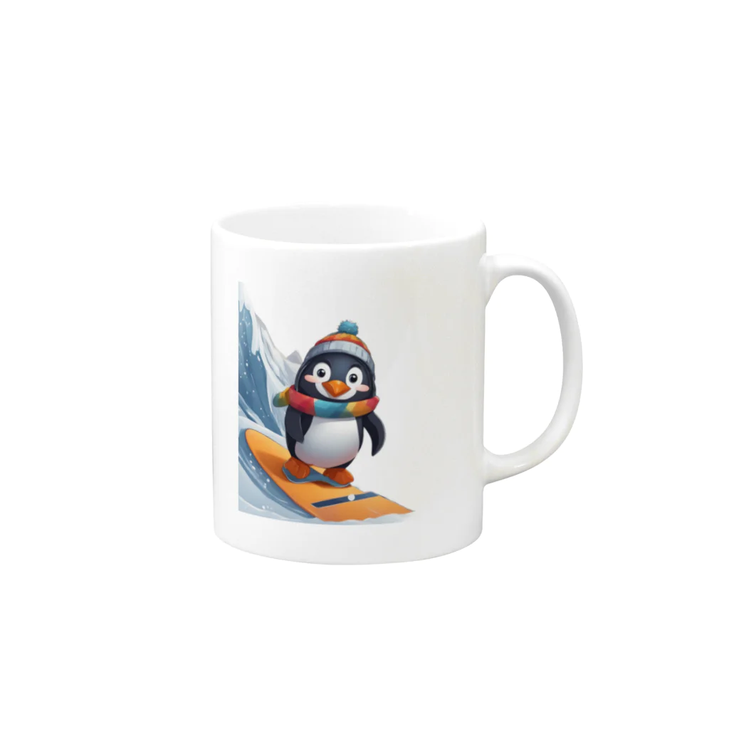 Gloriousのペンギンの冒険スノーボードパーティ マグカップの取っ手の右面