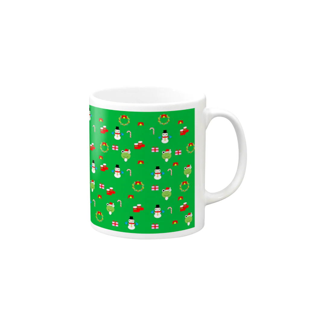 🐸かえるさんと仲間たち🐸のかえるさんのクリスマス（緑） Mug :right side of the handle