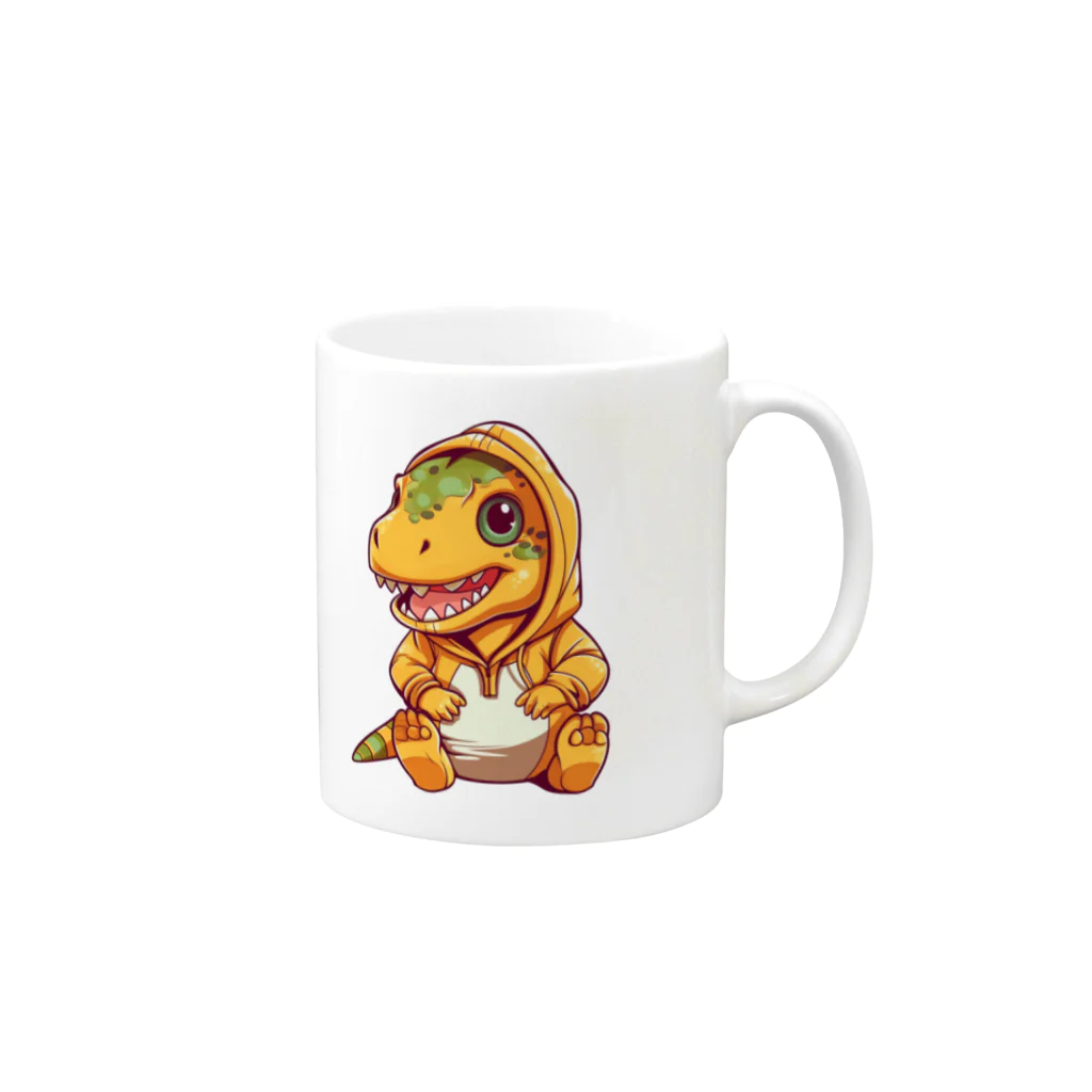 Vasetti_pressのパーカーを着たティラノサウルス Mug :right side of the handle