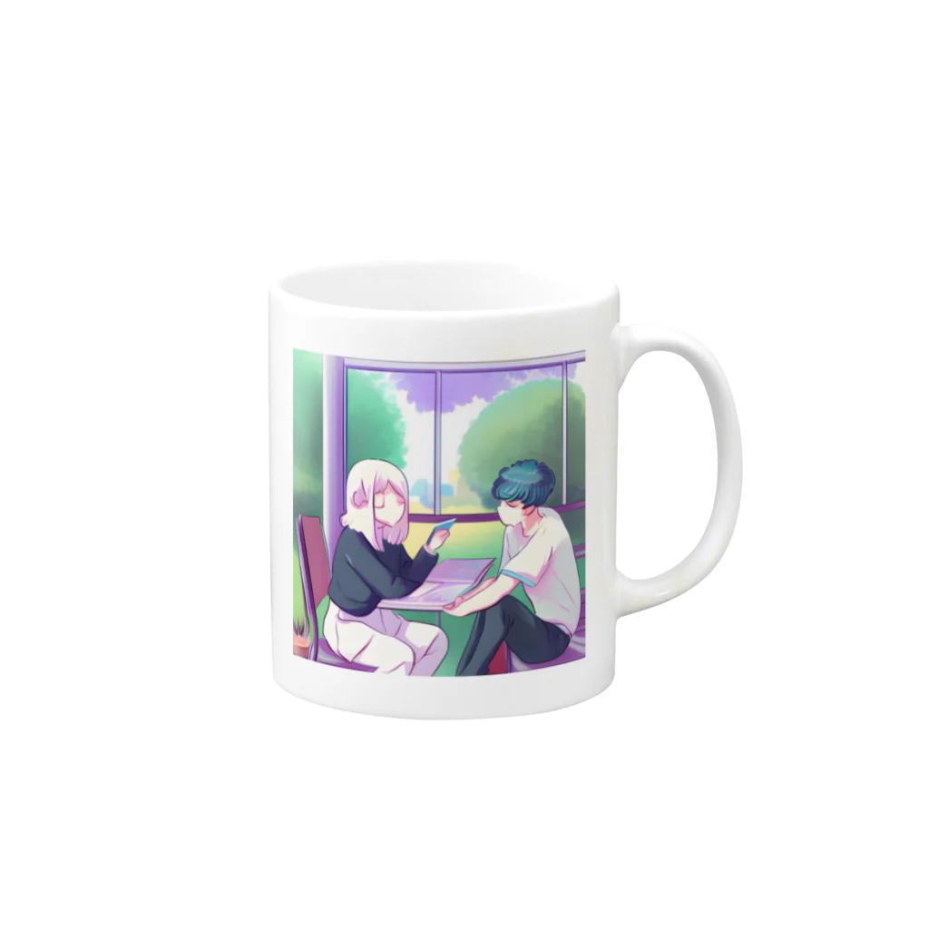 みやこのオリジナルショップのエモい大学生のカップル Mug :right side of the handle