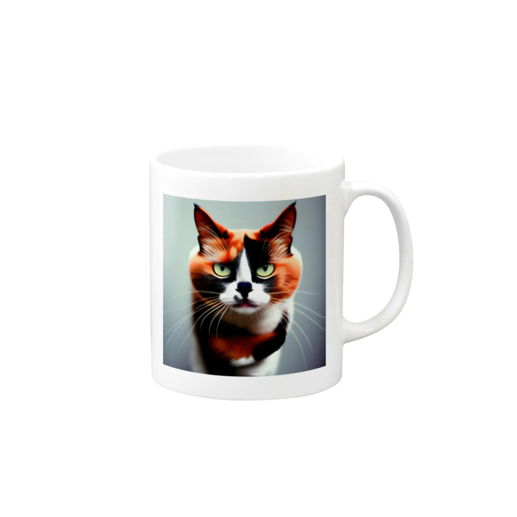 den_hartの我慢顔の三毛猫くん Mug :right side of the handle