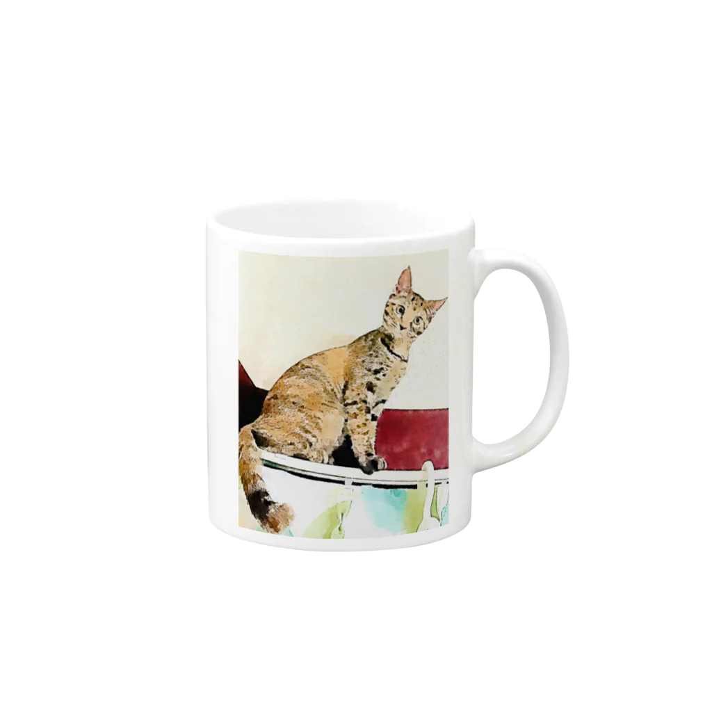 コハクのカーテンレールからニャンコ🐱 Mug :right side of the handle