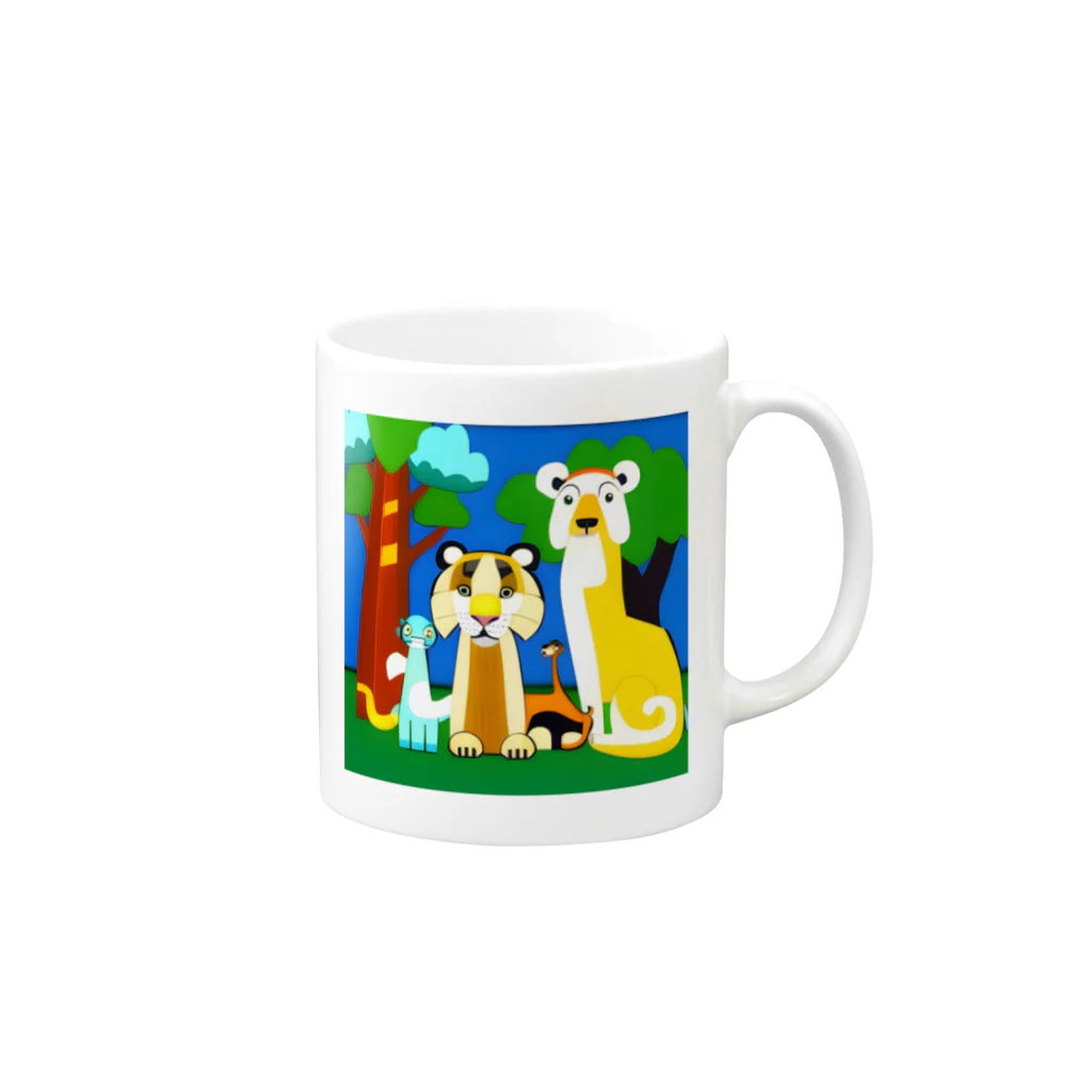 にゃんこショップのレインボーアニマル Mug :right side of the handle