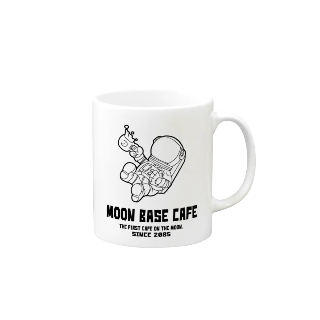 indigo_blue_moonのMOON BASE CAFE (ムーンベースカフェ) モノトーン黒 Mug :right side of the handle