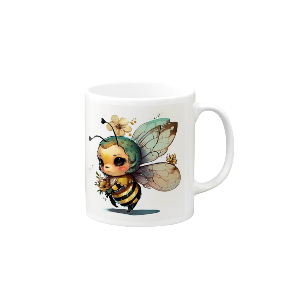 mumusの蜂のイラストグッズ Mug :right side of the handle