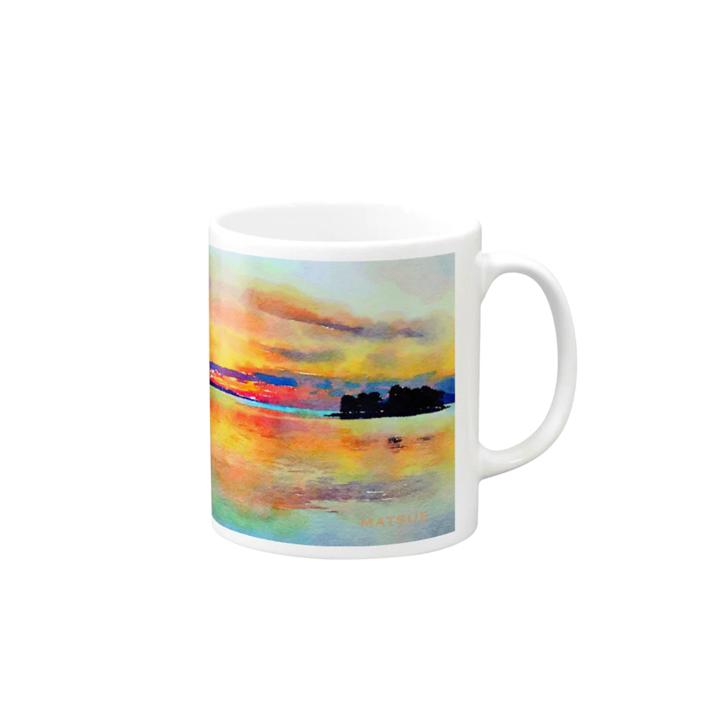 nyahoの宍道湖の夕日 水彩 Mug :right side of the handle