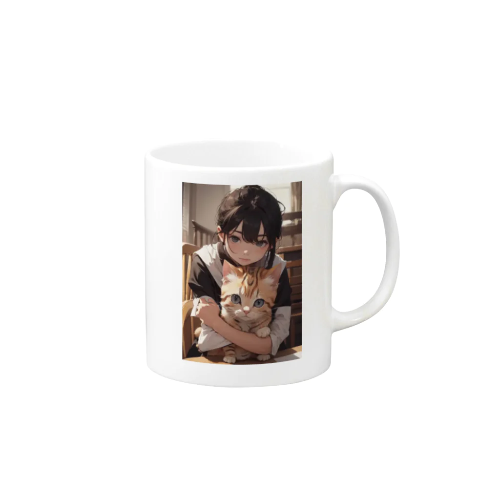 kazu_gのマンチカンを抱く美少女 Mug :right side of the handle