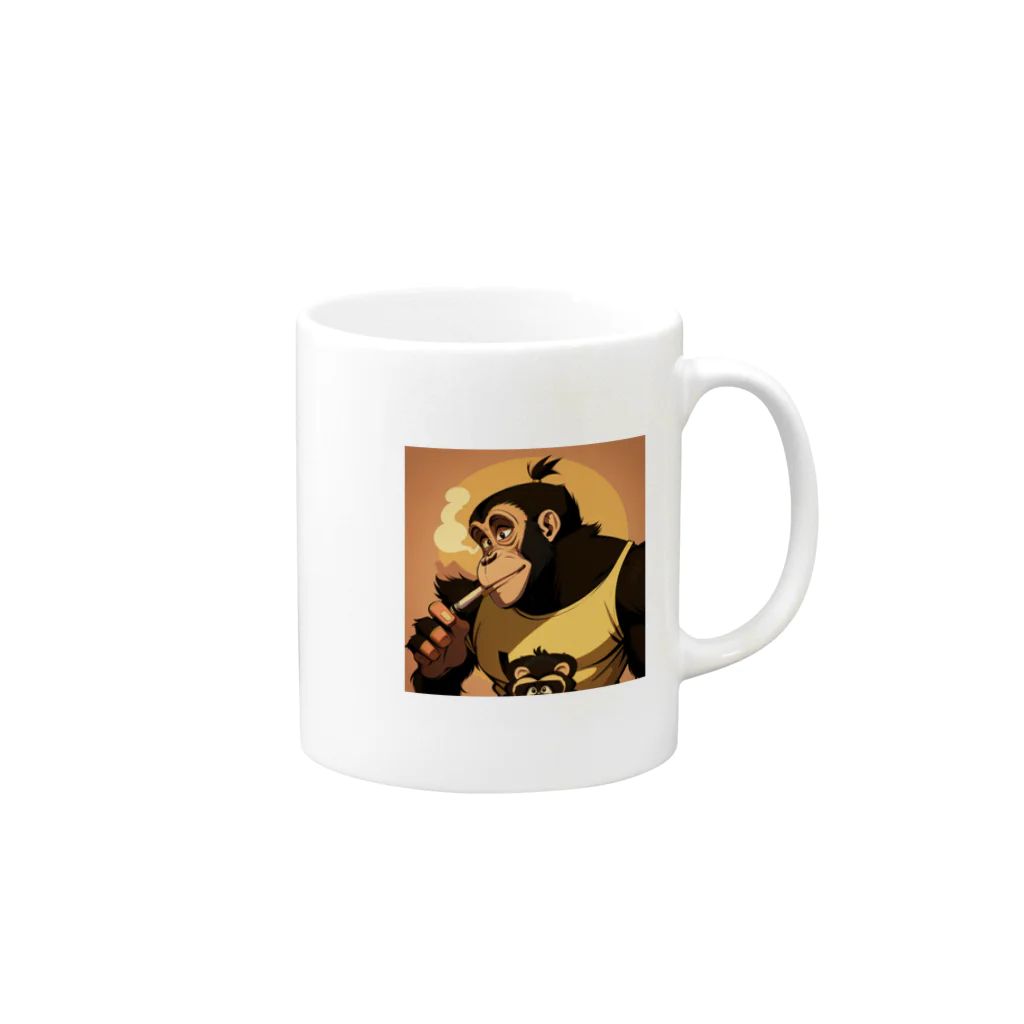 schaalのタバコを吸う猿 Mug :right side of the handle