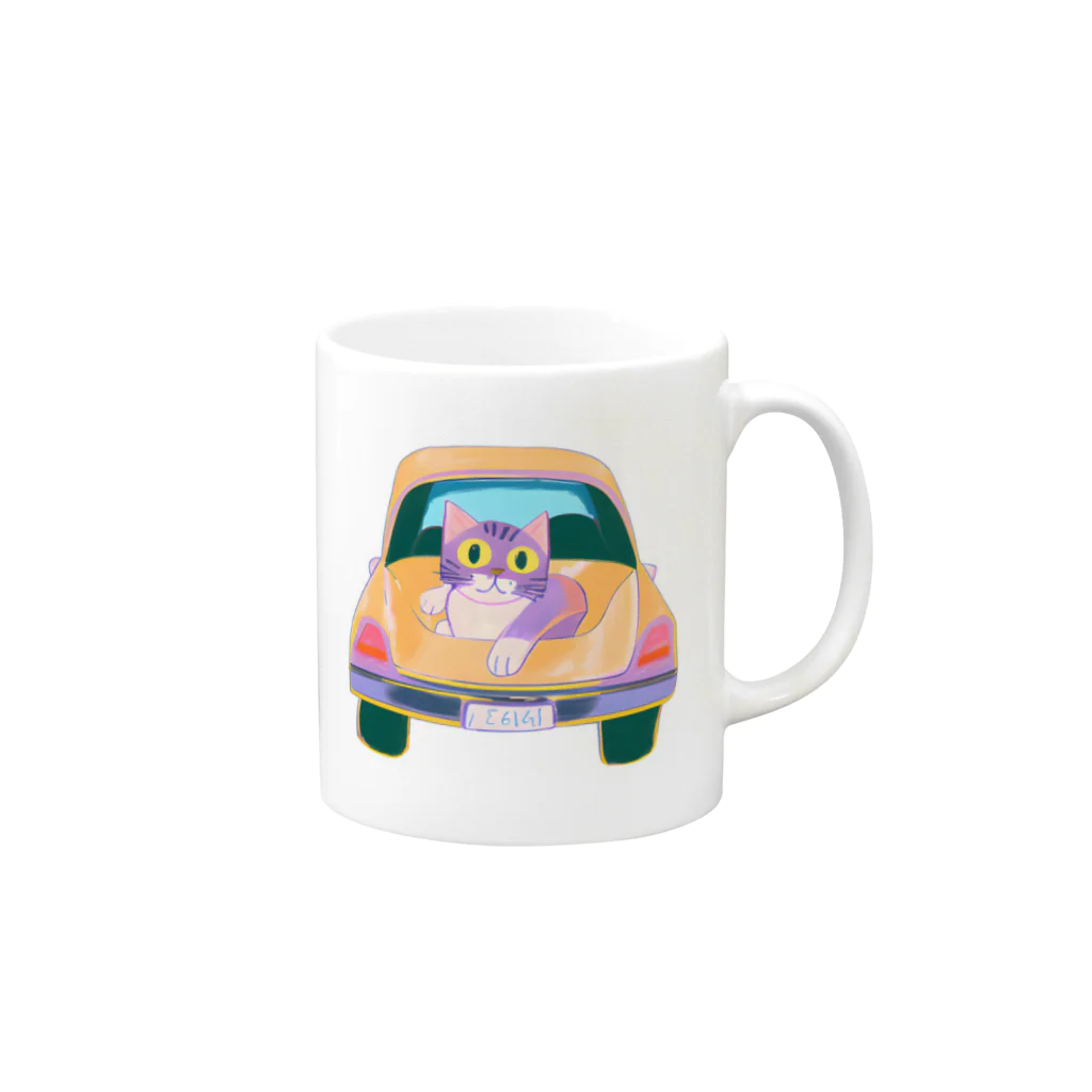 猫、かわいい系ショップの車の猫 Mug :right side of the handle