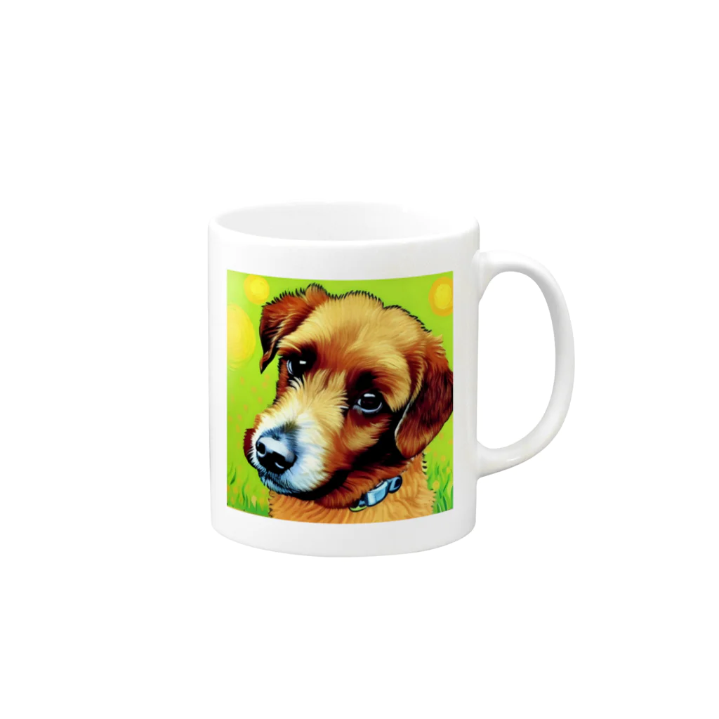 ハッピー・ディライト・ストアの見つめる愛犬 Mug :right side of the handle