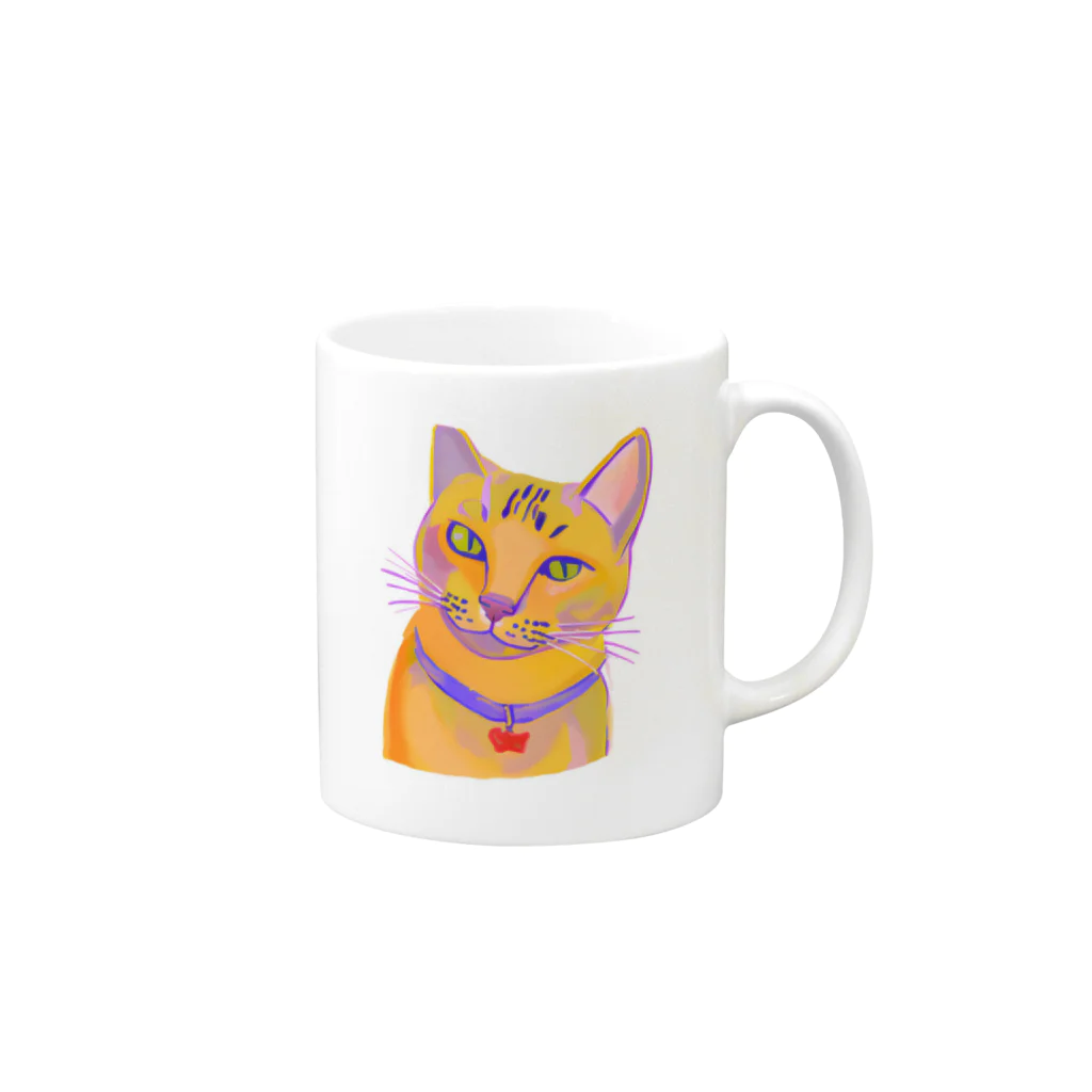 ネコフスキの鮮やかな凛々しい猫さんのイラストグッズ Mug :right side of the handle