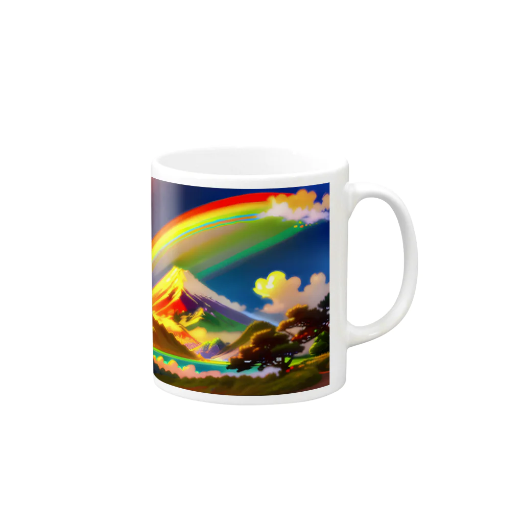TOY PAPA SHOP の“Rainbow-colored Mount Fuji: The Gateway to a Colorful Fantasy” Mug :right side of the handle