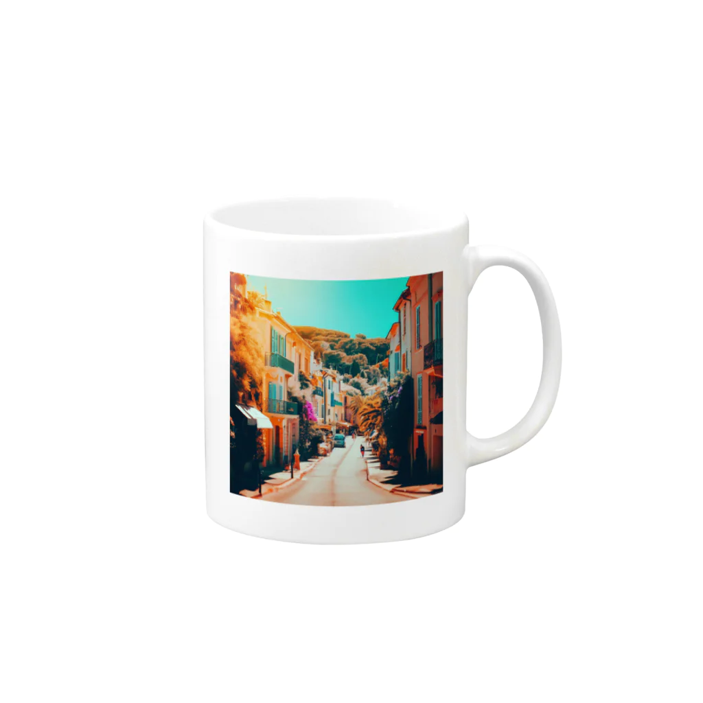 suzuri_tkの南仏の街並み、夏、明るく美しい、映画のような風景グッズ Mug :right side of the handle