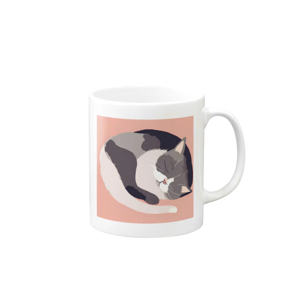 銀の時の寝ている猫のイラスト Mug :right side of the handle