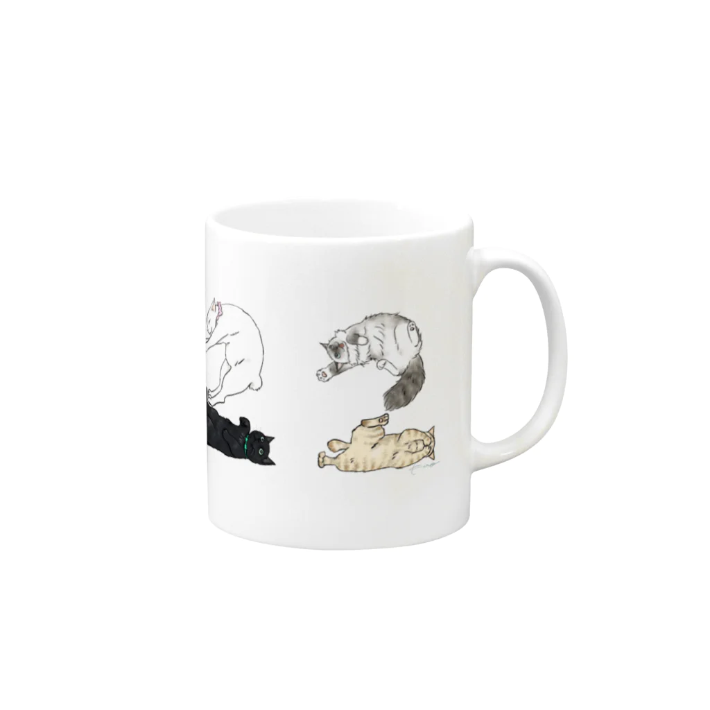 kaoru@nekomangakakuyoのにゃーにゃーにゃーにゃー猫ズ Mug :right side of the handle