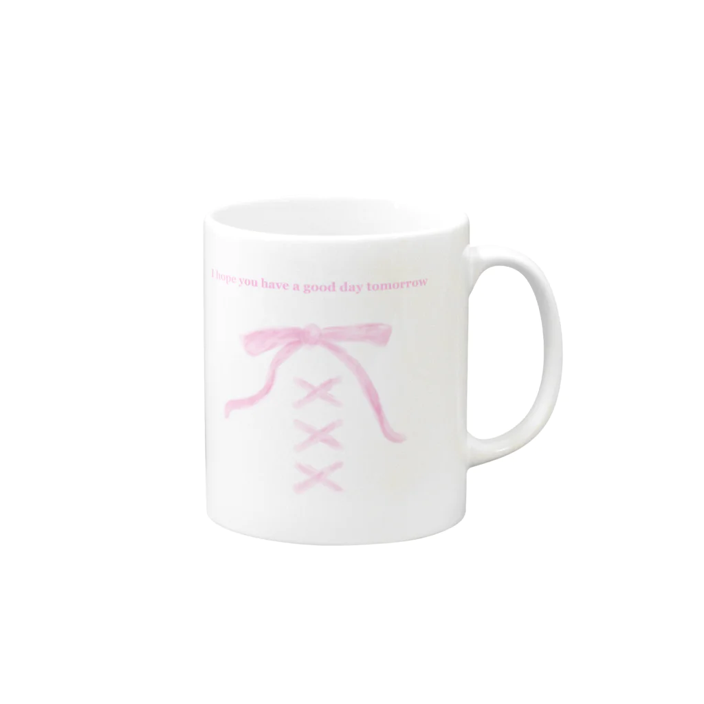 𝐀𝐣𝐢𝐥𝐥𝐨 𝐨𝐫 𝐑𝐢𝐛𝐛𝐨𝐧のpink Lace up Mug :right side of the handle
