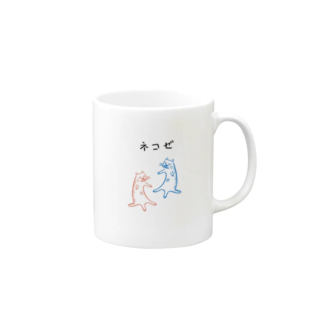 rokugatsunoumiのネコゼ  アオネコの日常 Mug :right side of the handle