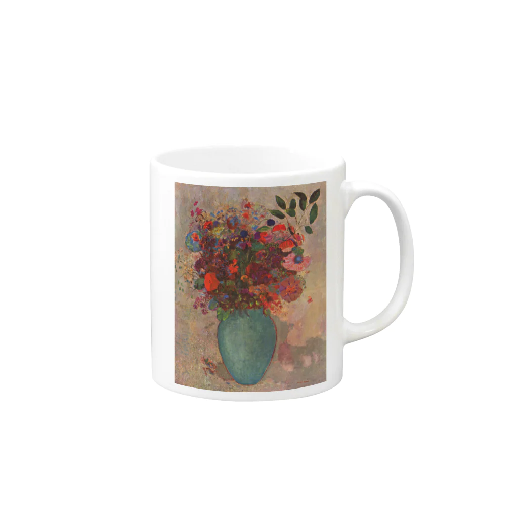世界美術商店のトルコ石色の花瓶の花 /  The turquoise vase Mug :right side of the handle
