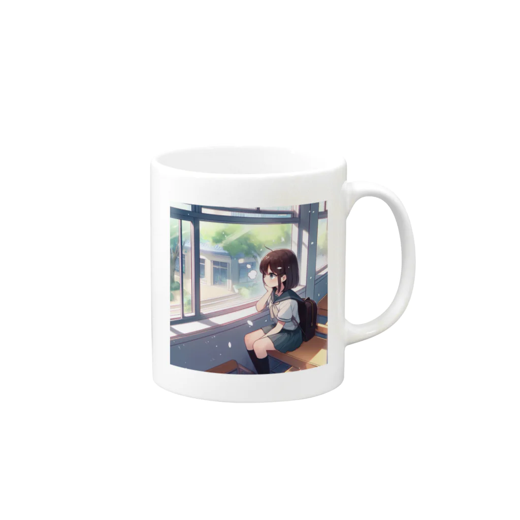 AI Creative Hub（AIクリエイティブハブ）の窓際の女子高生 Mug :right side of the handle