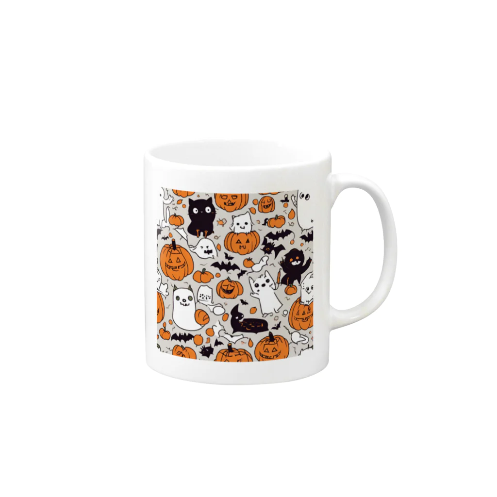 猫猫猫のハロウィン　猫　かぼちゃ Mug :right side of the handle