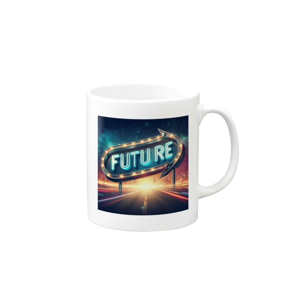 ワンダーワールド・ワンストップのFUTURE　文字入り未来を感じさせるイラスト Mug :right side of the handle