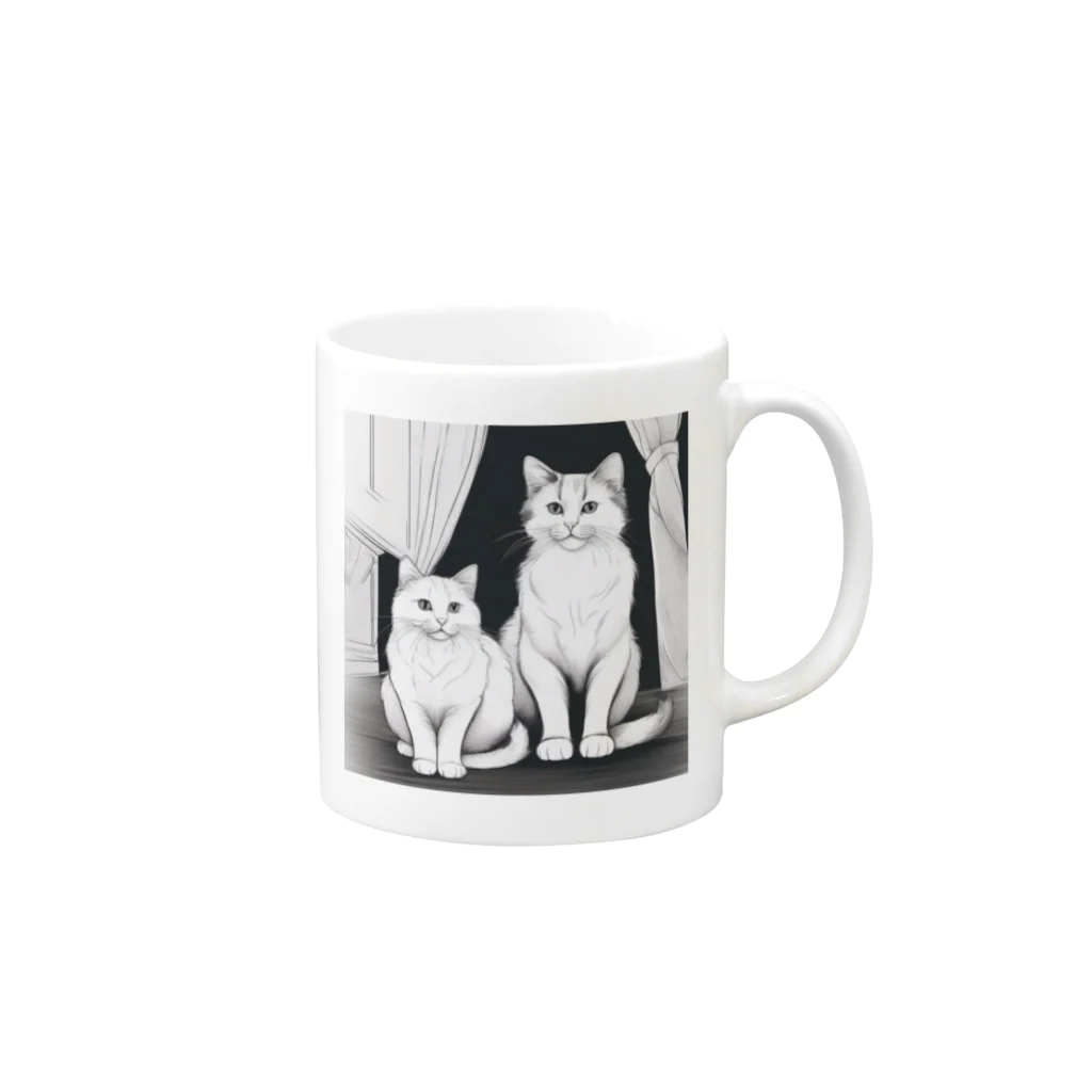 チェリモヤのねこちゃんおすわり Mug :right side of the handle