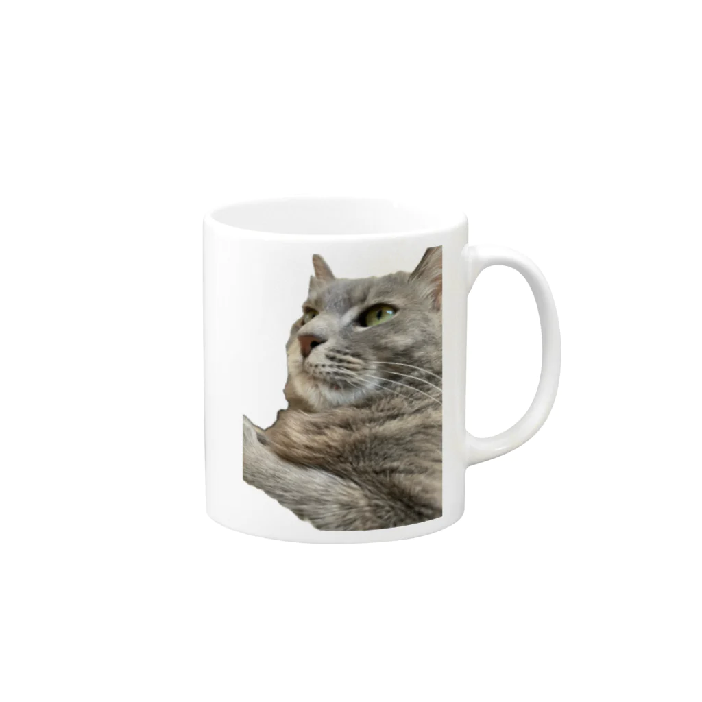 グレージュ猫ロッタン🐈‍⬛の緊張ロッタン Mug :right side of the handle