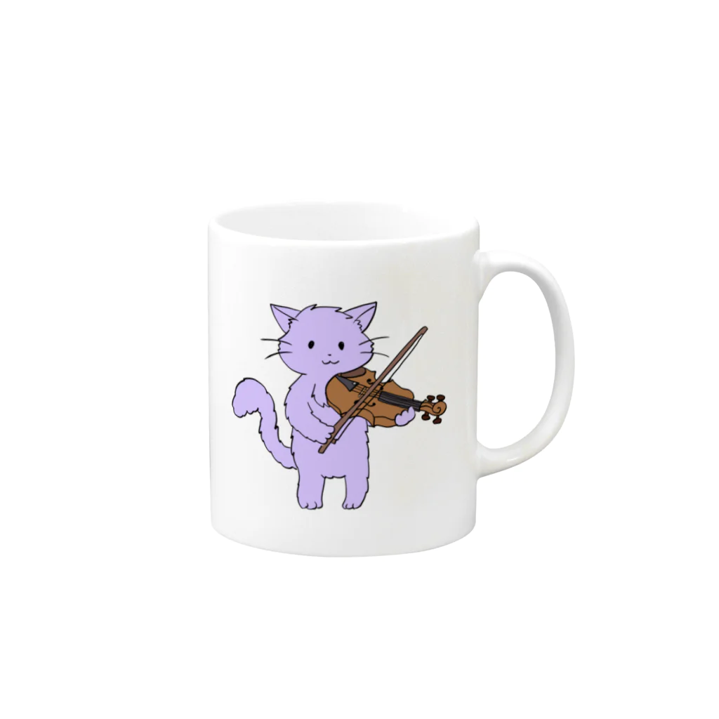 ももやみりんのバイオリンを弾くネコさん Mug :right side of the handle