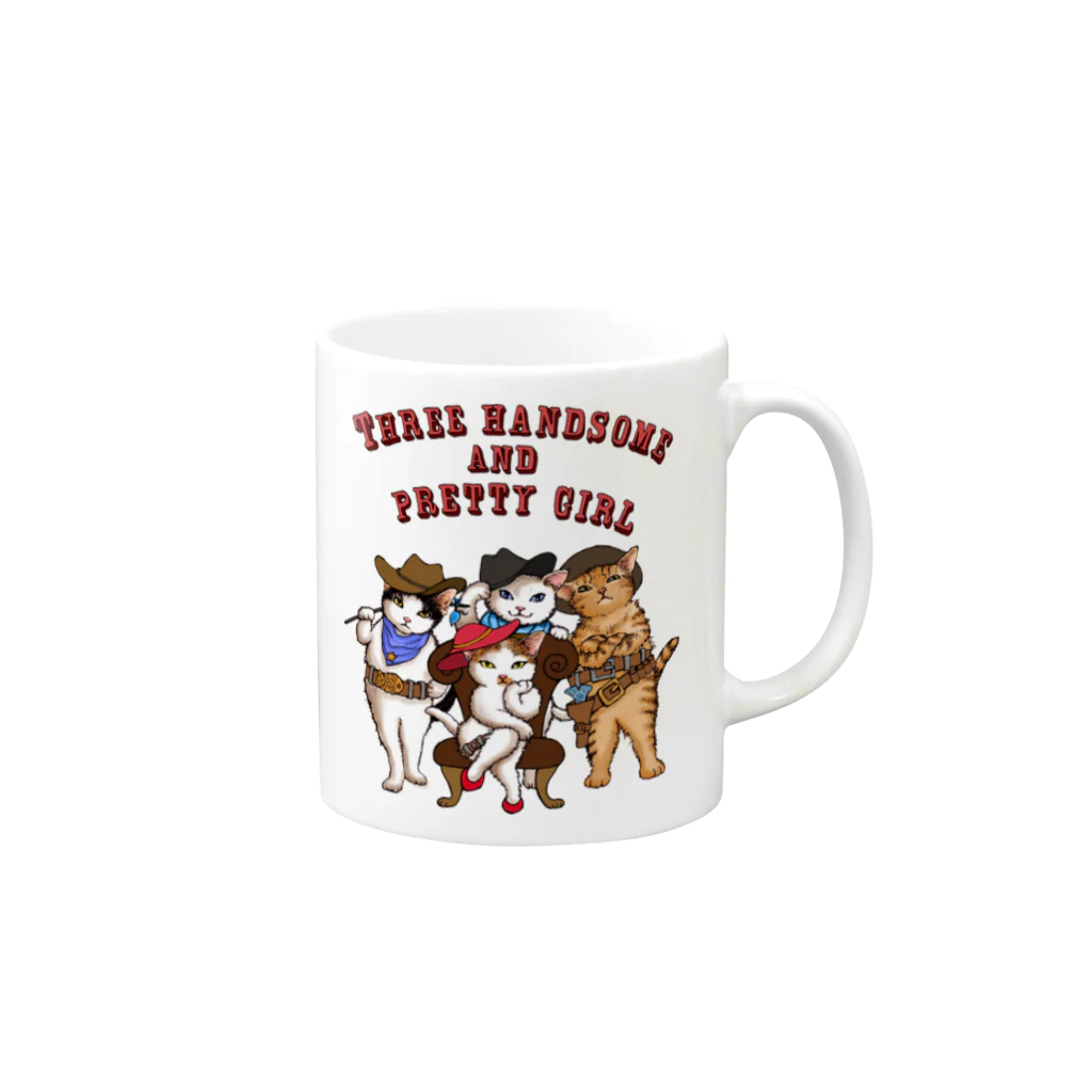 もけけ工房 SUZURI店の3美男子とカワイ子ちゃん Mug :right side of the handle