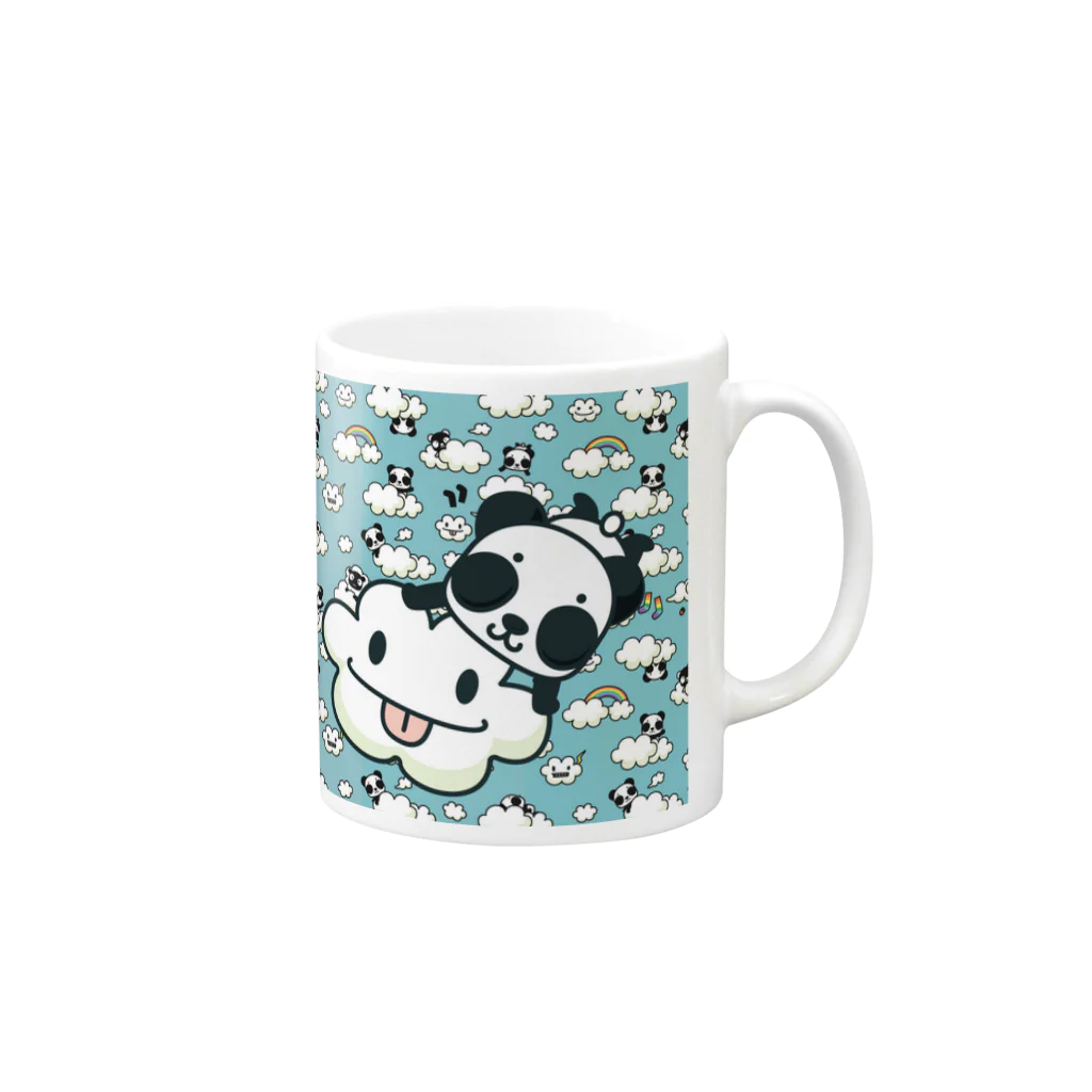 イラスト MONYAAT のズレぱんだちゃんとくもちゃん Mug :right side of the handle