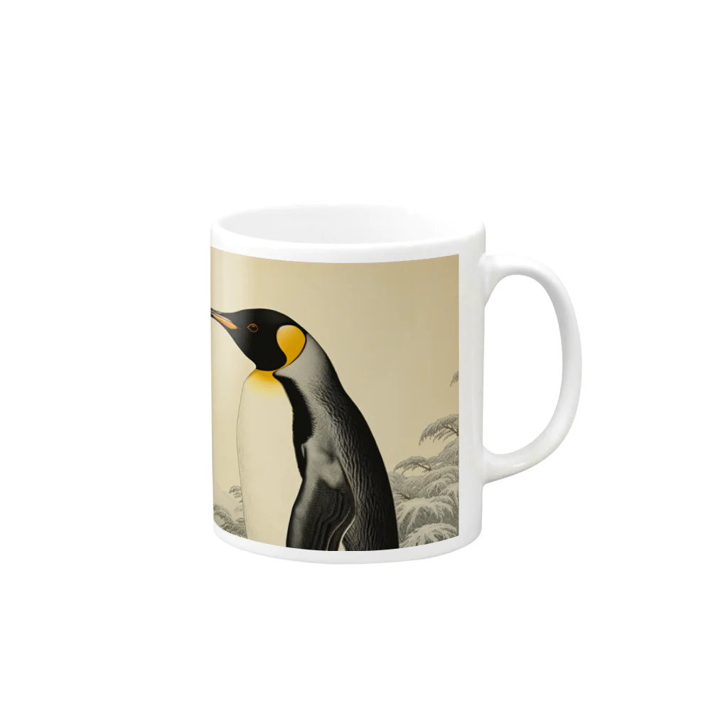 コウテイペンギン至上主義の浮世絵 冬のコウテイペンギン マグカップの取っ手の右面