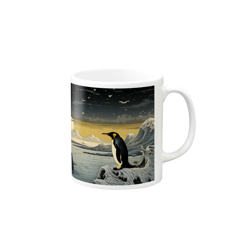 コウテイペンギン至上主義の浮世絵　波のコウテイペンギン 머그컵の取っ手の右面