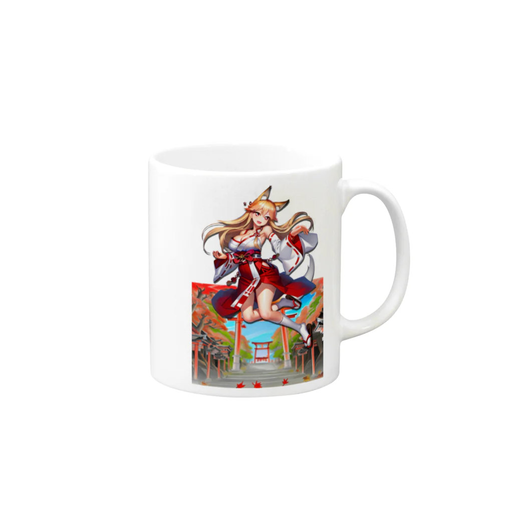 KAZAHANAのキツネっ娘ジャンプ‼-巫女巫女編- Mug :right side of the handle