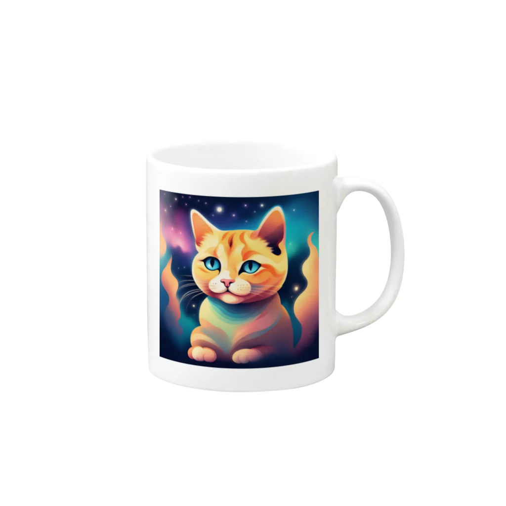 猫の憩い場の夜空を見つめる猫 Mug :right side of the handle