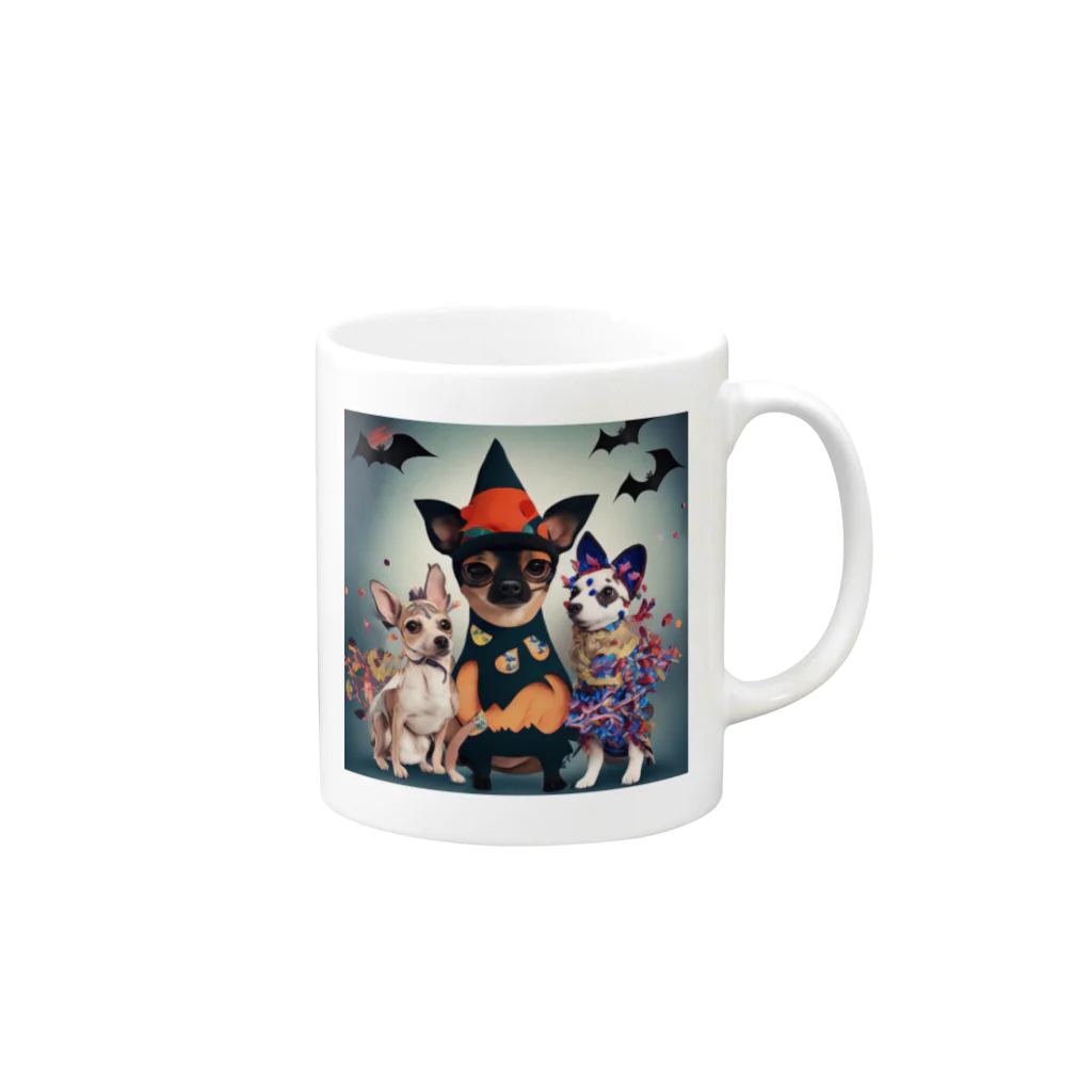 チワワ愛好家ショップの仮装のクリエイティブ！ハロウィン・チワワたち Mug :right side of the handle