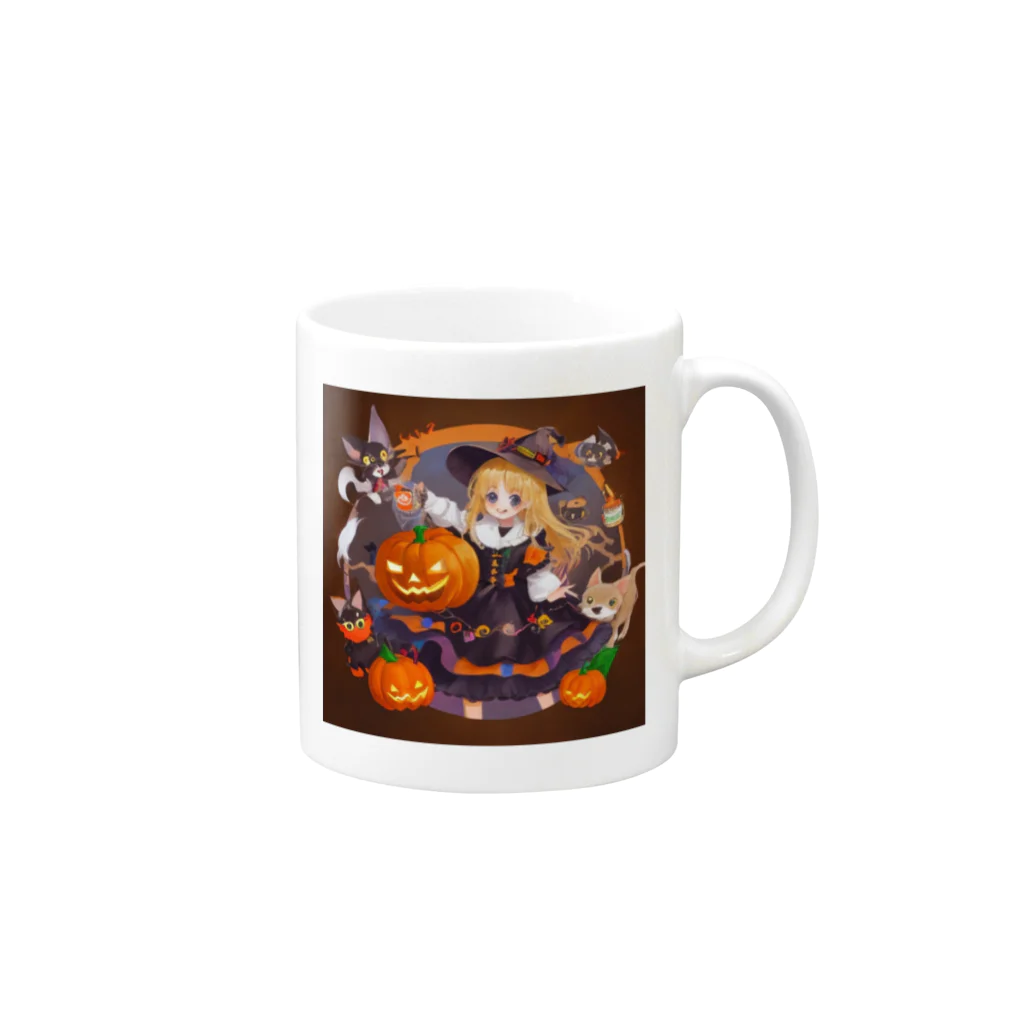 チワワ愛好家ショップのチワワと魔女のハロウィン大冒険 Mug :right side of the handle