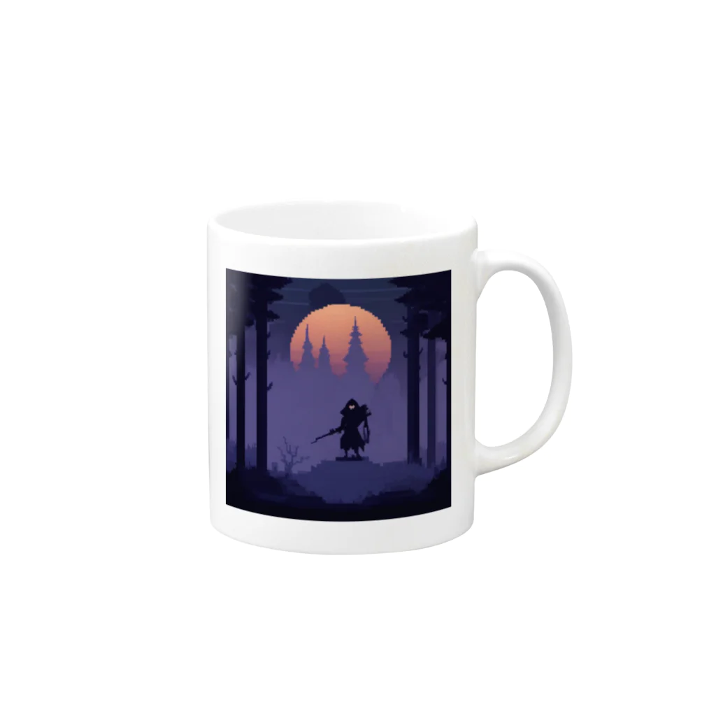 umakoiの月夜の森で待ち受ける刺客のシルエットのドット絵 Mug :right side of the handle