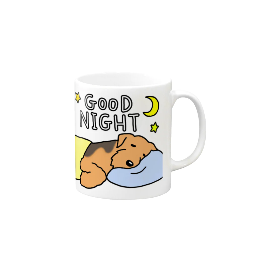 Cute mascot dogsのGood Night Airedale Terrier マグカップの取っ手の右面