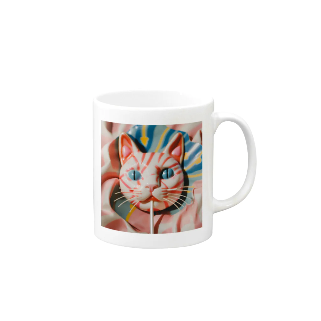 猫雑貨屋　ねこまろの猫のカラフルロリポップ Mug :right side of the handle