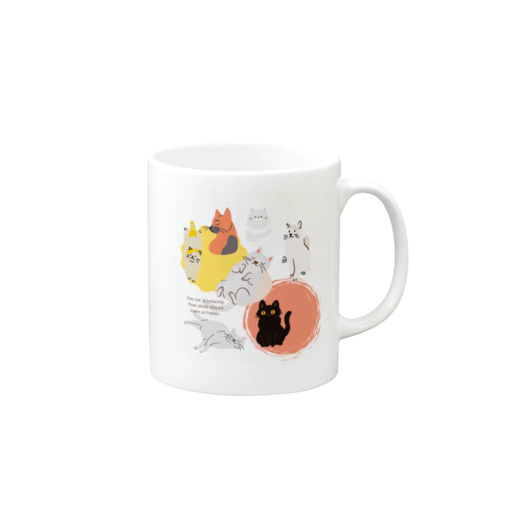 りんご飴のくつろいでいる猫たちのマグカップ Mug :right side of the handle