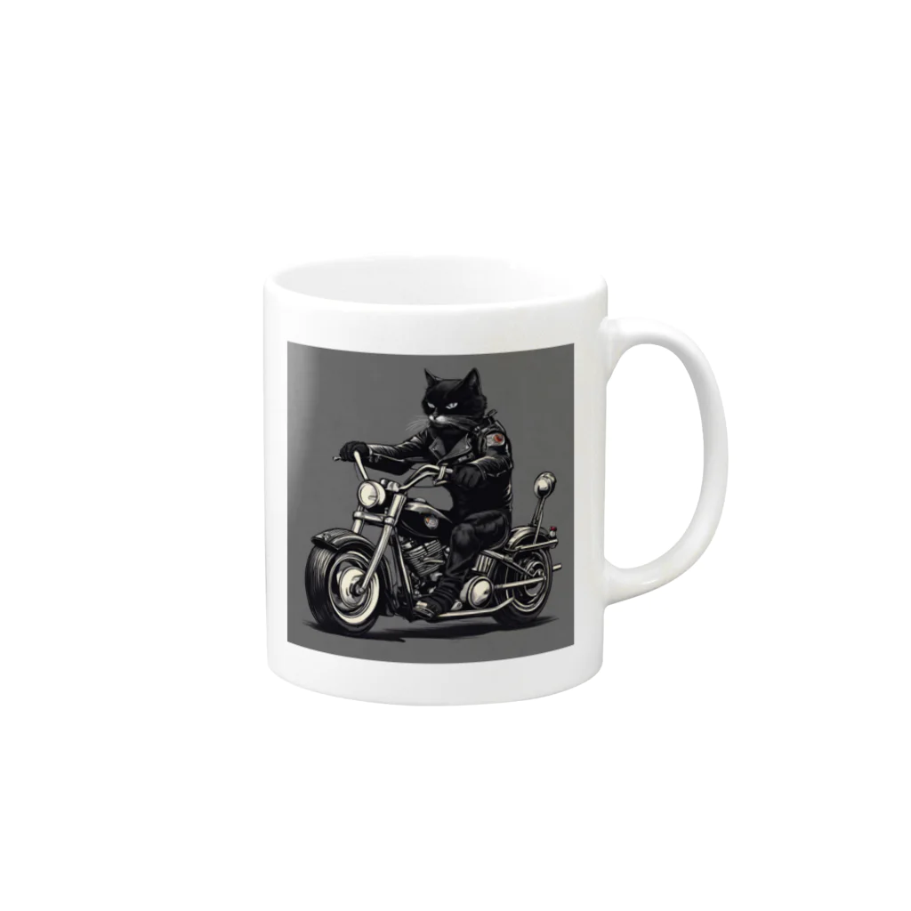 zkunmamaのワイルド黒猫 Mug :right side of the handle